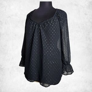 Lane Bryant Black Sheer Blouse 14/16 – Plus Size Metallic Dot Long Sleeve Top